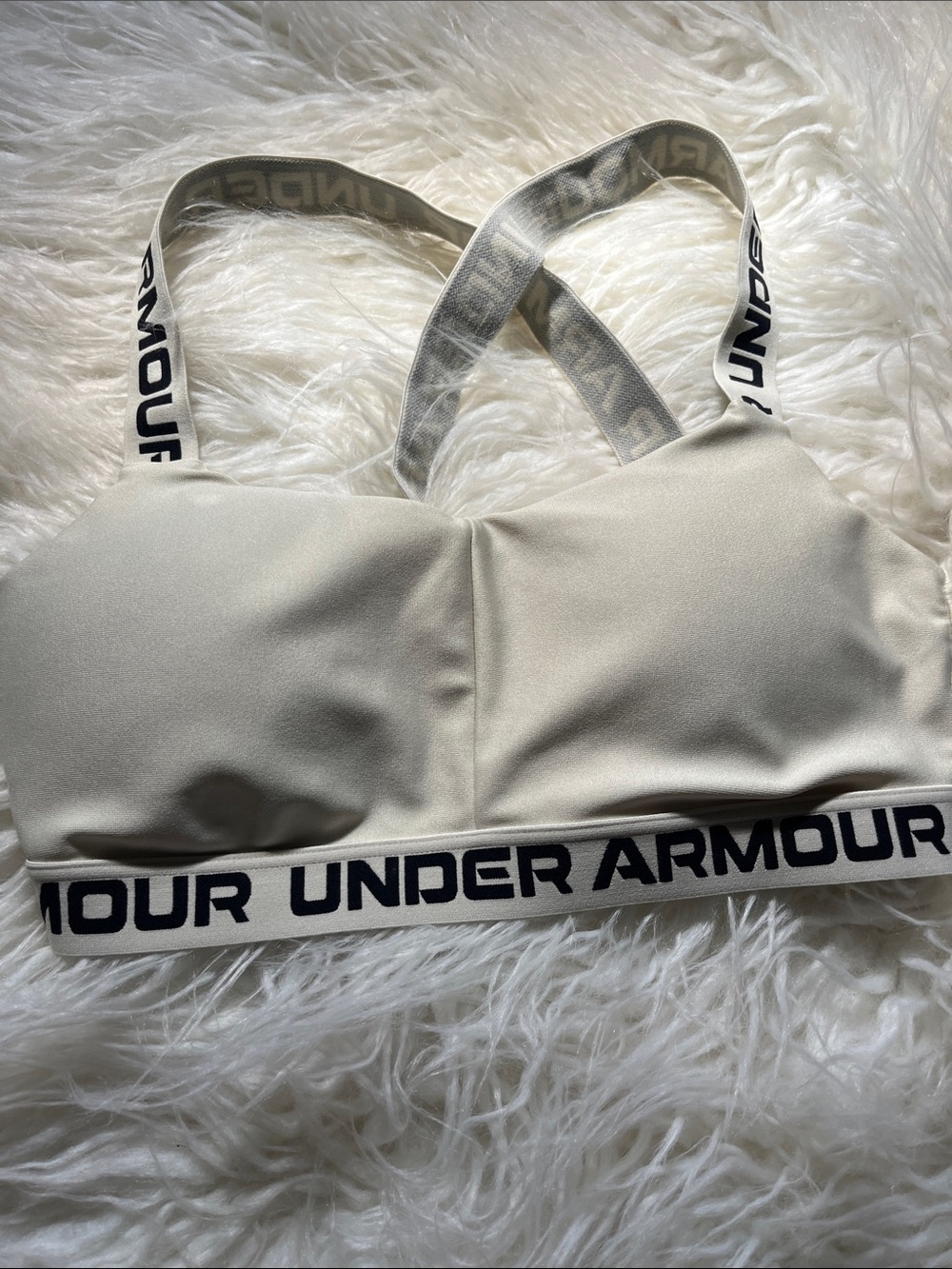 Under Armour Cream Sports Bra with Black Branded Band